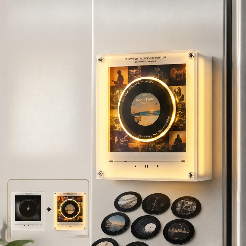 Audio Music Songs - Kreativer magnetischer Musik-Kühlschrankaufkleber: NFC-Induktions-Plattenspieler mit rotierender