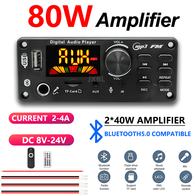 Audio Music Player - 80W Bluetooth 5.0 MP3-Decoder-Board 2x40W Stereo-Audioplayer