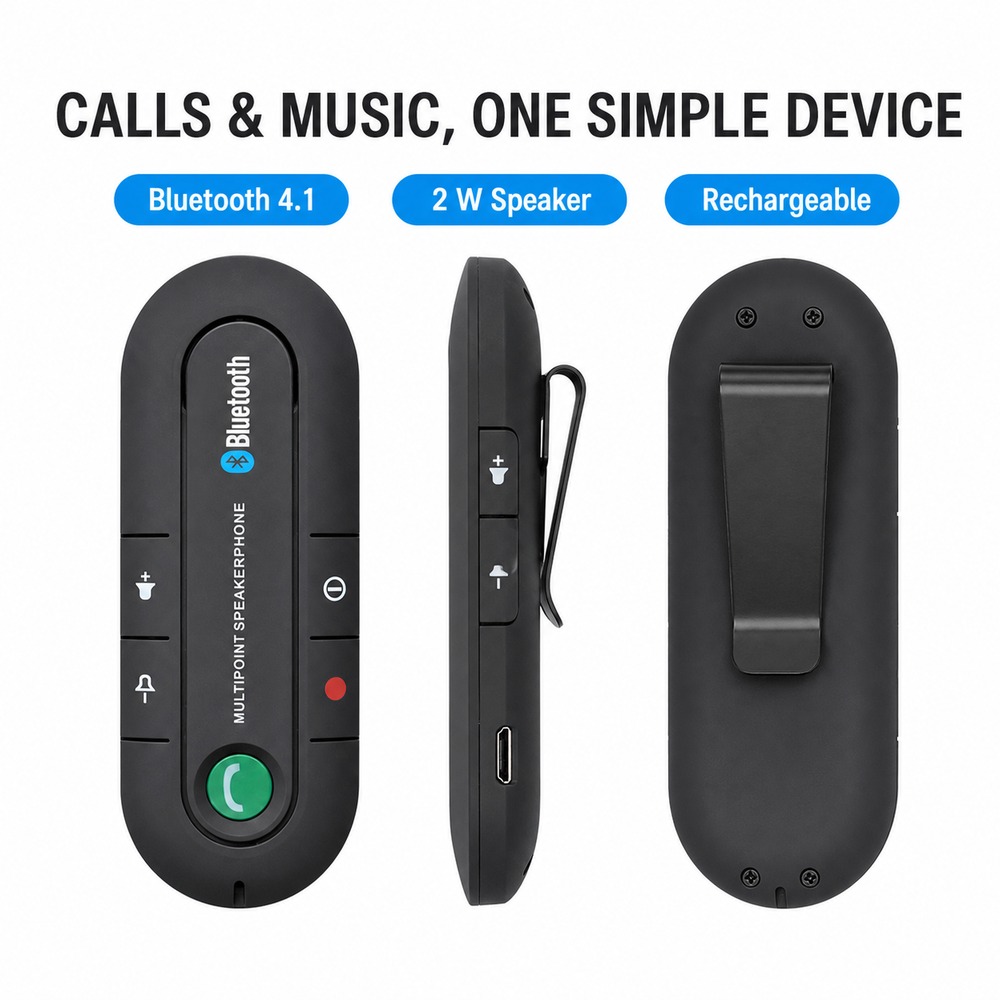 Audio Music Player - Bluetooth 4.1 Auto-Lautsprecher mit Visierclip, Freisprechfunktion,